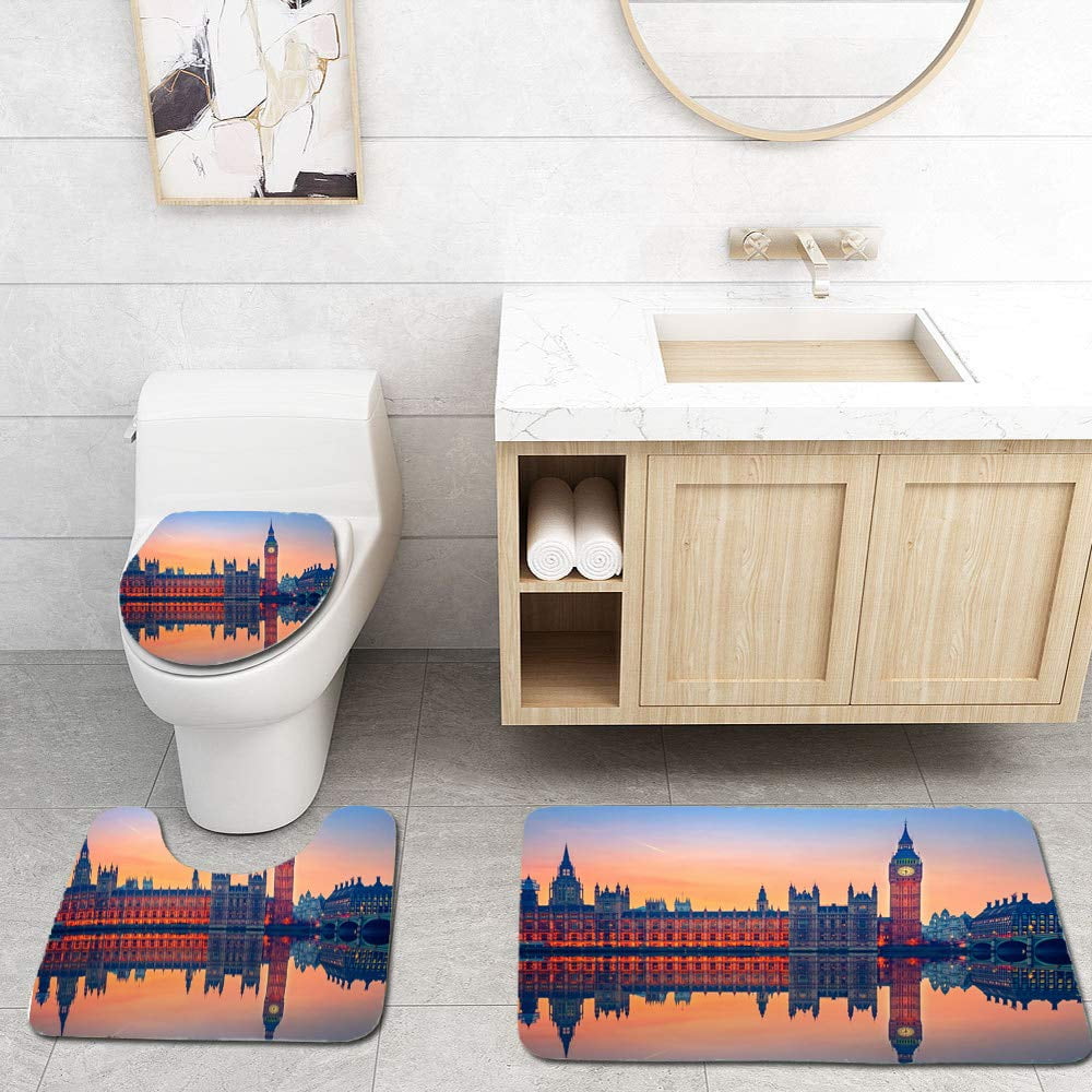 EREHome Big Ben and Houses Parliament London Piece Bathroom Rugs Set Bath Rug Contour Mat and Toilet Lid | Walmart