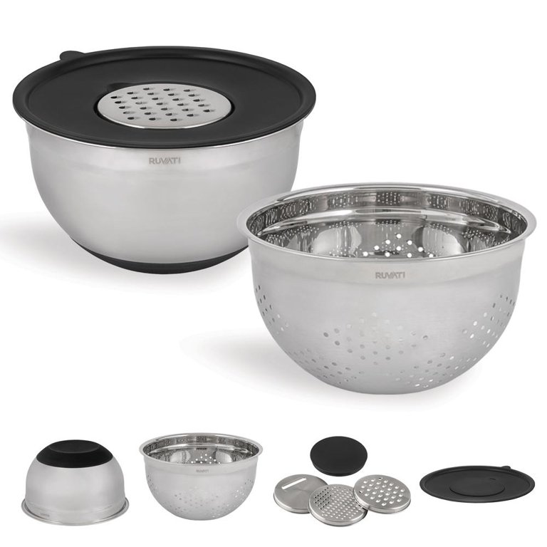 Ruvati 5 Quart Mixing Bowl and Colander Set with Grater Attachments (6 Piece Set) - RVA1255