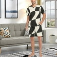 thumbnail image 7 of joogoo Men's Pajama Set Black and White Plaid Pattern V-Neck Pj Shorts Set 2 Piece Loungewear Sleepwear L, 7 of 7