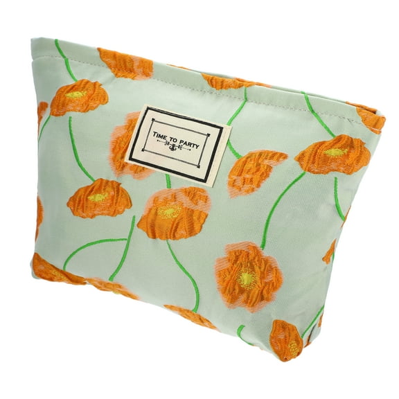 Floral Makeup Bag Large Capacity Makeup Pouch for Coin Purse Foundations Lipsticks Brushes Orange Green