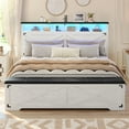 thumbnail image 2 of Farmhouse Queen Bed Frame with Charging Station and LED Lights,Headboard with Storage Rack,Queen Platform Bed Frame with Storage Ottoman, Metal Slats Support,No Box Spring Needed,Walnut White, 2 of 10