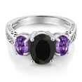 thumbnail image 3 of Gem Stone King 2.53 Cttw Black Onyx and Purple Amethyst 3-Stone Ring for Women | 925 Sterling Silver | Gemstone Birthstone | Three Stone Wedding Engagement Anniversary Promise Ring for Women | Size 8, 3 of 6