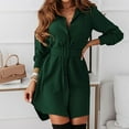 thumbnail image 2 of Vestido de cinturón de manga larga de un solo pecho de color sólido con solapa informal de moda para mujer Fridja  nalpqowj5081, 2 of 9