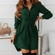 thumbnail image 2 of Vestido de cinturón de manga larga de un solo pecho de color sólido con solapa informal de moda para mujer Fridja  nalpqowj5081, 2 of 9