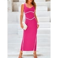 thumbnail image 4 of Faithtur Robe Longue Moulante pour Femmes, Patchwork, Sans Manches, Robe Camisole, Été, Dos Nu, Fente, Robe de Soirée, 4 of 7
