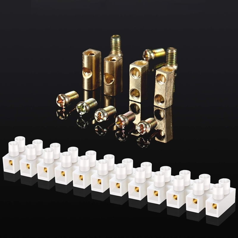 HOT 50Pcs Terminal Block White Screw Connector Dual Row Electric Barrier 12-Position Strip,10A 380 V