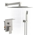 thumbnail image 3 of 10" Square Brushed Nickel Rainfall Shower SetWall-mounted, high-pressure system with storage rack, handheld sprayer & dual handles, 3 of 8
