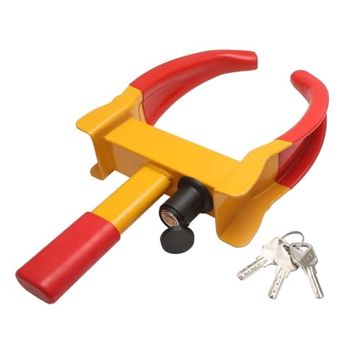 Universal Wheel Lock,Heavy Duty Tire Lock,Automotive Anti-Theft Lock for Cars,SUVs,Motorcycles,Golf Carts,Bright Color for Deterrence,with 3 Locks (Yellow-Red),LOCK-5-RED