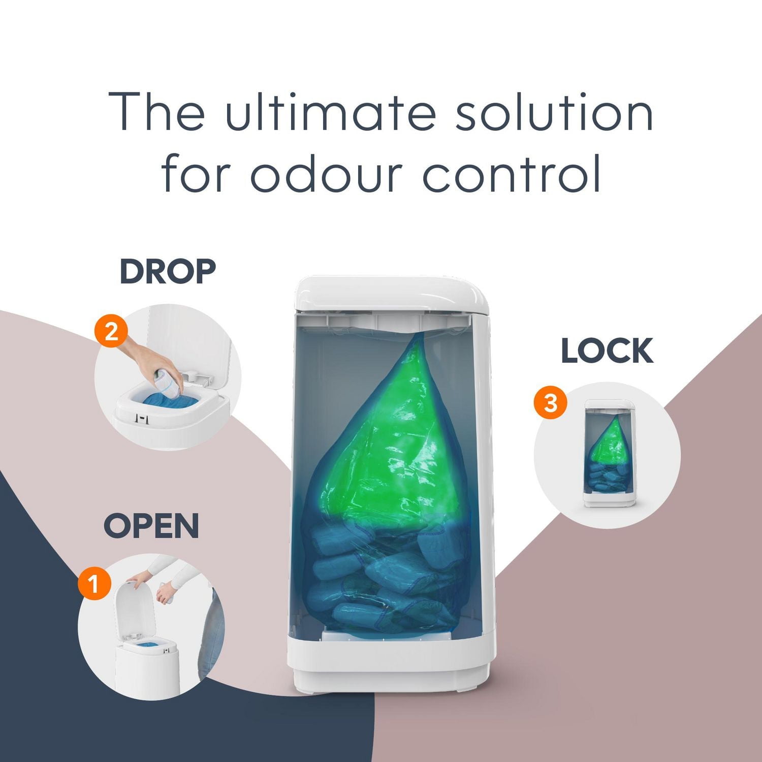 Diaper Genie Essence Diaper Pail, White, Odour-Locking Clamps, 9 Easy Roll bags / holds up to 423 diapers