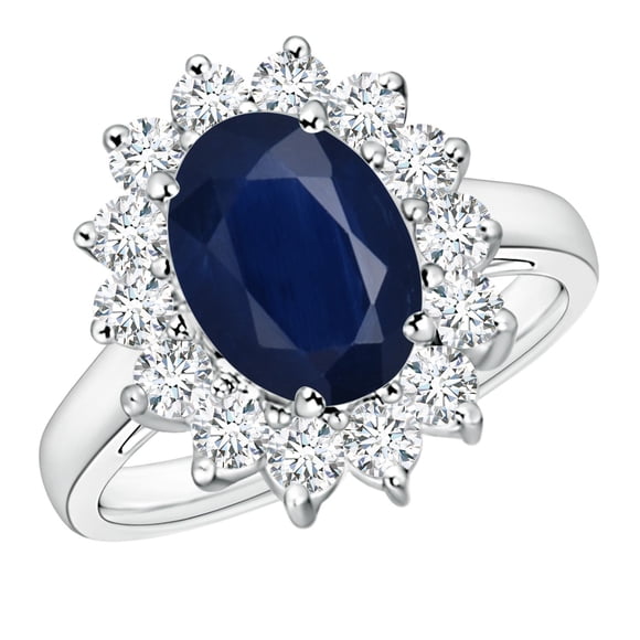 Angara Bague en Saphir Bleu Naturel - Bague en Saphir Bleu Inspirée de la Princesse Diana 3,3 ct avec Halo de Diamants en Platine pour Femme (Taille de Bague = 11,5)
