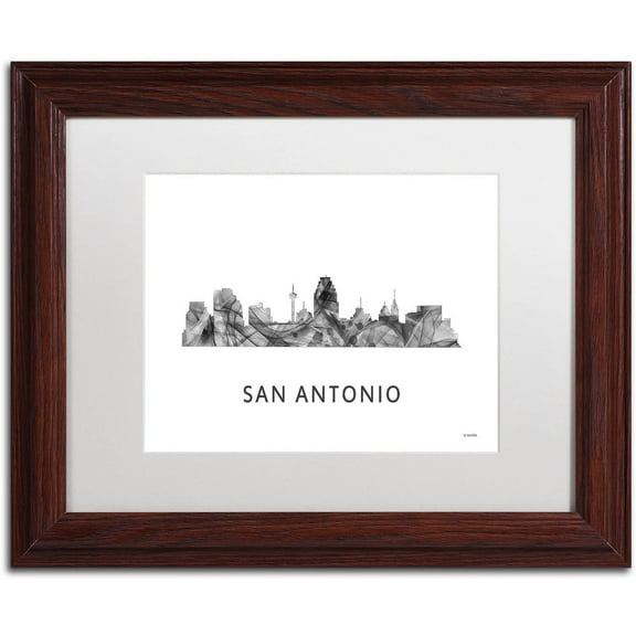 Trademark Fine Art 'San Antonio Texas Skyline WB-BW' Canvas Art by Marlene Watson, White Matte, Wood Frame