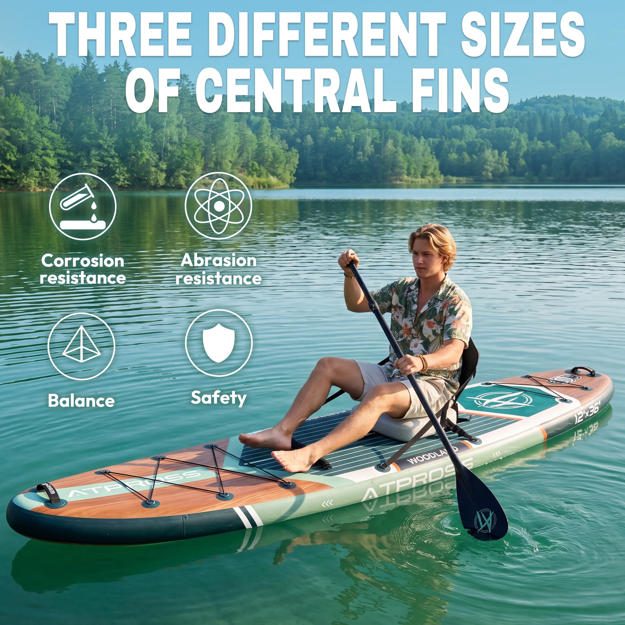 Ultifit Inflatable Paddle Board Extra Wide 500 Lbs Capacity Anti-Slip Design with SUP Accessories and Seat 12' x 36"
