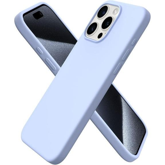 Compatible with iPhone 15 Pro Max Case 6.7", Slim Liquid Silicone 3 Layers Soft Gel Rubber Shockproof Protective Phone Case with Anti-Scratch Microfiber Lining-Baby Blue
