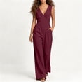 thumbnail image 7 of Lenpel Jumpsuits for Women Fashion Pleated V Neck Sleeveless Rompers Solid Color Dressy Casual Wide Leg Jumpsuits(Wine,Large), 7 of 7