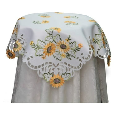 Sunflower Tablecloth Embroidered Cutwork Table Cloth 33x33 Square Topper White