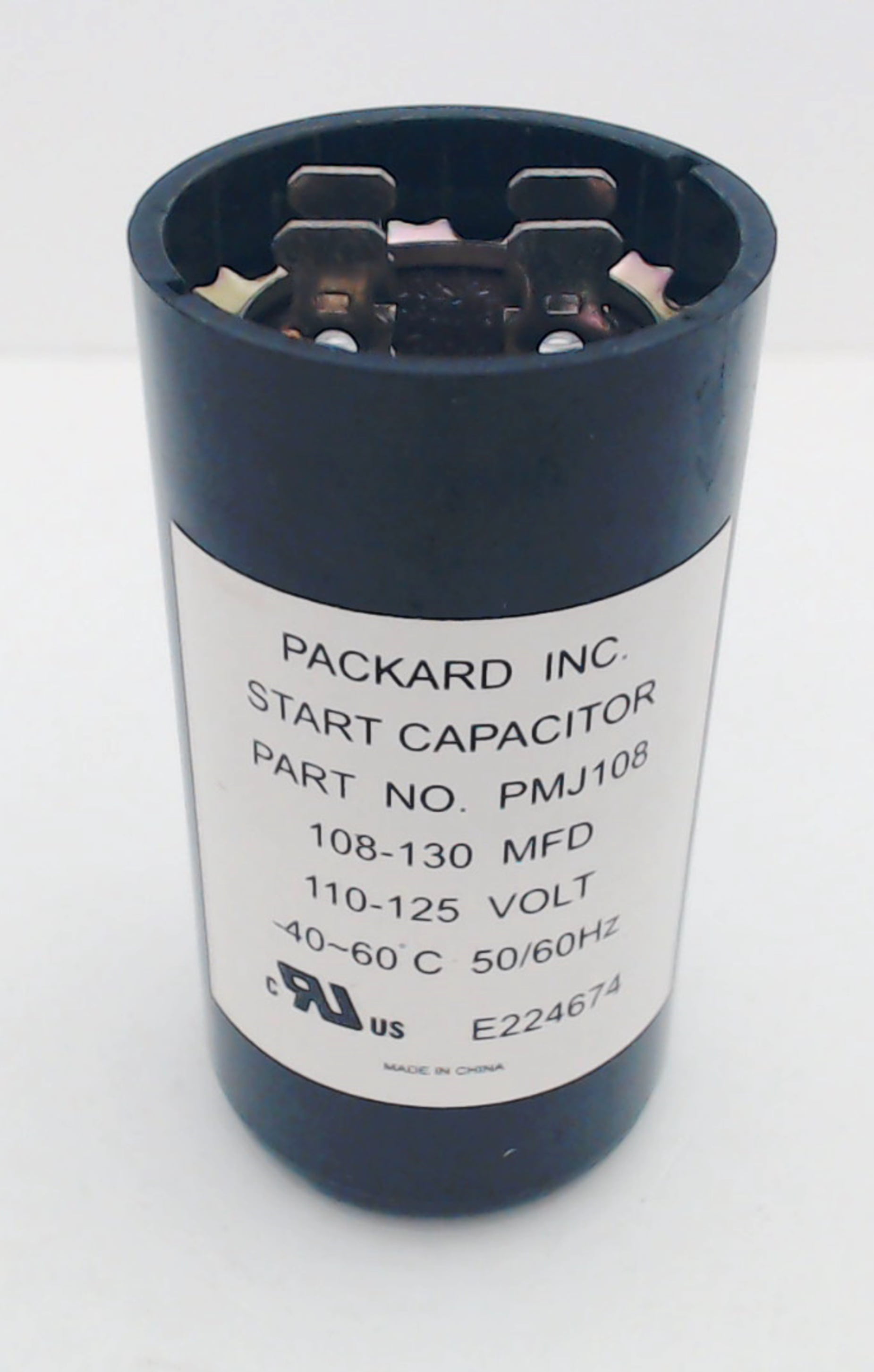 Packard Start Capacitor 108-130 Mfd. PMJ108-1 Round 110-125 Volt 