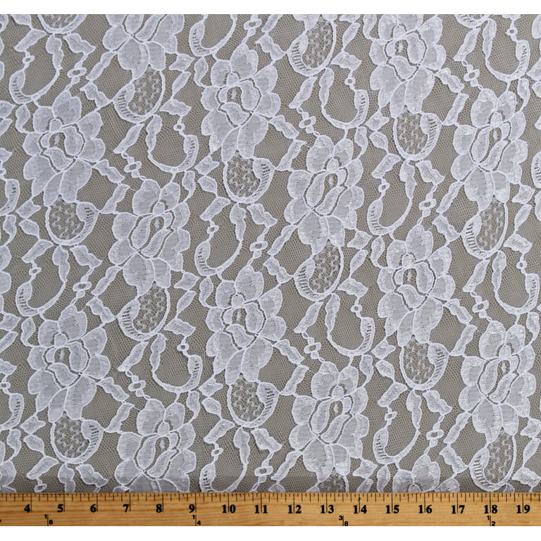 Lace Winter White Open Floral Lace with Double Scalloped Edge Slight Sheen  60 Wide Polyester/Blend Fabric by the Yard (7334T-7C)