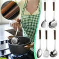 thumbnail image 1 of Stainless Steel Pot Shovel with Wood Handle | Multi-Purpose Kitchen Utensil for Cooking, Frying & Serving | Includes Colander, Soup Spoon & Frying Shovel, 1 of 4