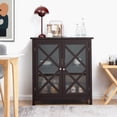 thumbnail image 3 of Costway Buffet de Cuisine Armoire de Rangement avec Portes en Verre et Étagère Réglable Marron, 3 of 10