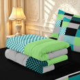thumbnail image 6 of Manfei Geometric Check Zipper Twin Comforter Sets with Fitted Sheet and 2 Pillowcases,Modern Checkered Zipper Bedding Set,Teal Blue,Black Reversible,4pcs, 6 of 8