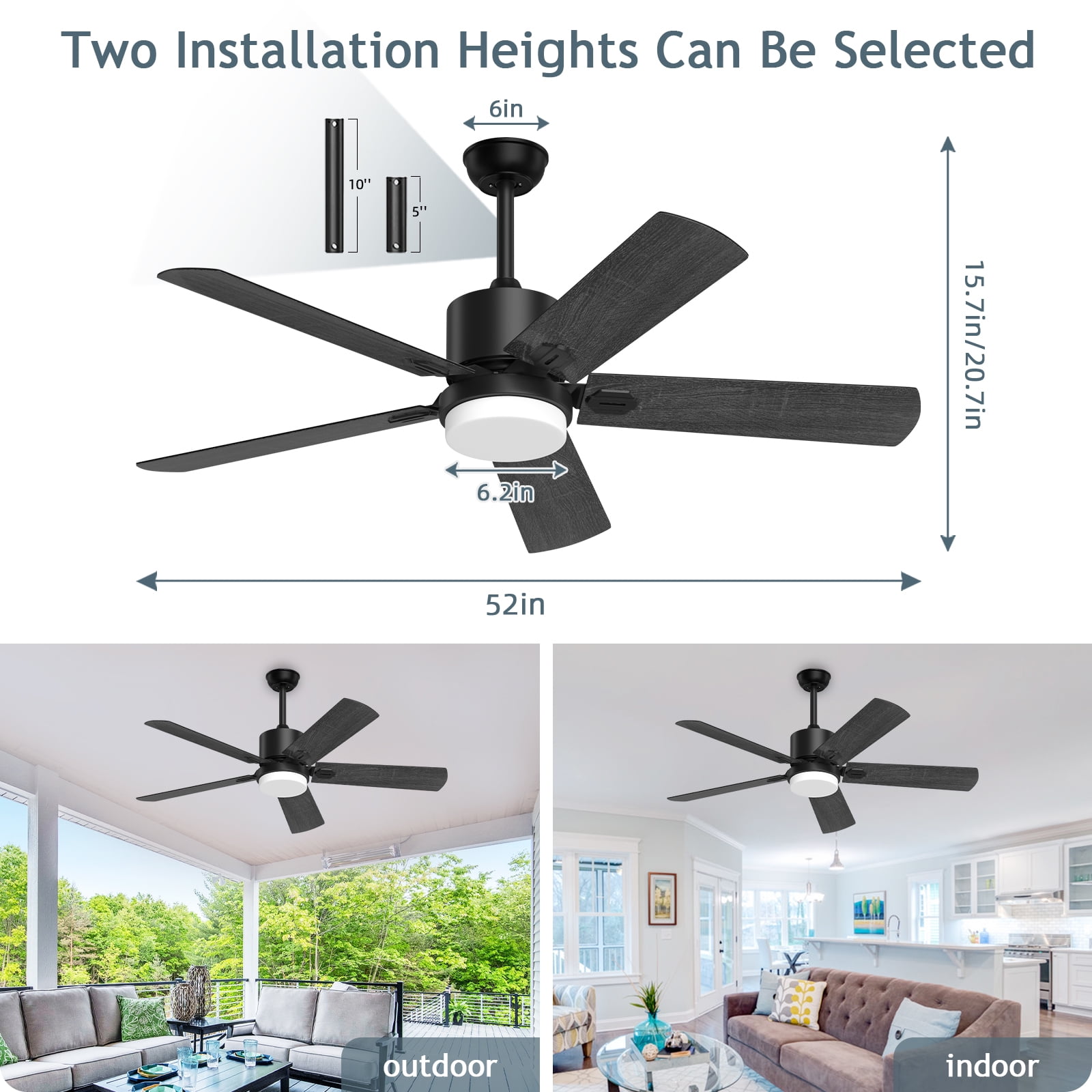 XAUJIX Ceiling Fan with Light and Remote Control, 52'' Black Ceiling Fan with Light, 6-Speed Reversible DC Motor, 5 Wood Fan Blades XAUJIX Ceiling Fan with Light and Remote Control, 52'' Black Ceiling Fan with Light, 6-Speed Reversible DC Motor, 5 Wood Fan Blades