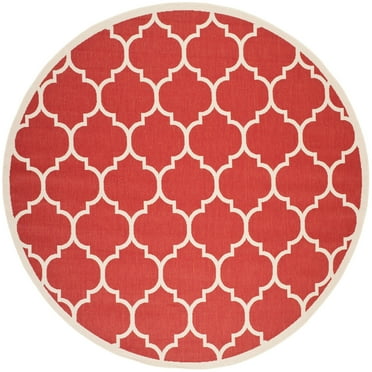 SAFAVIEH Courtyard Alyssa Geometric Indoor/Outdoor Area Rug, Red/Bone, 6'7" x 6'7" Round