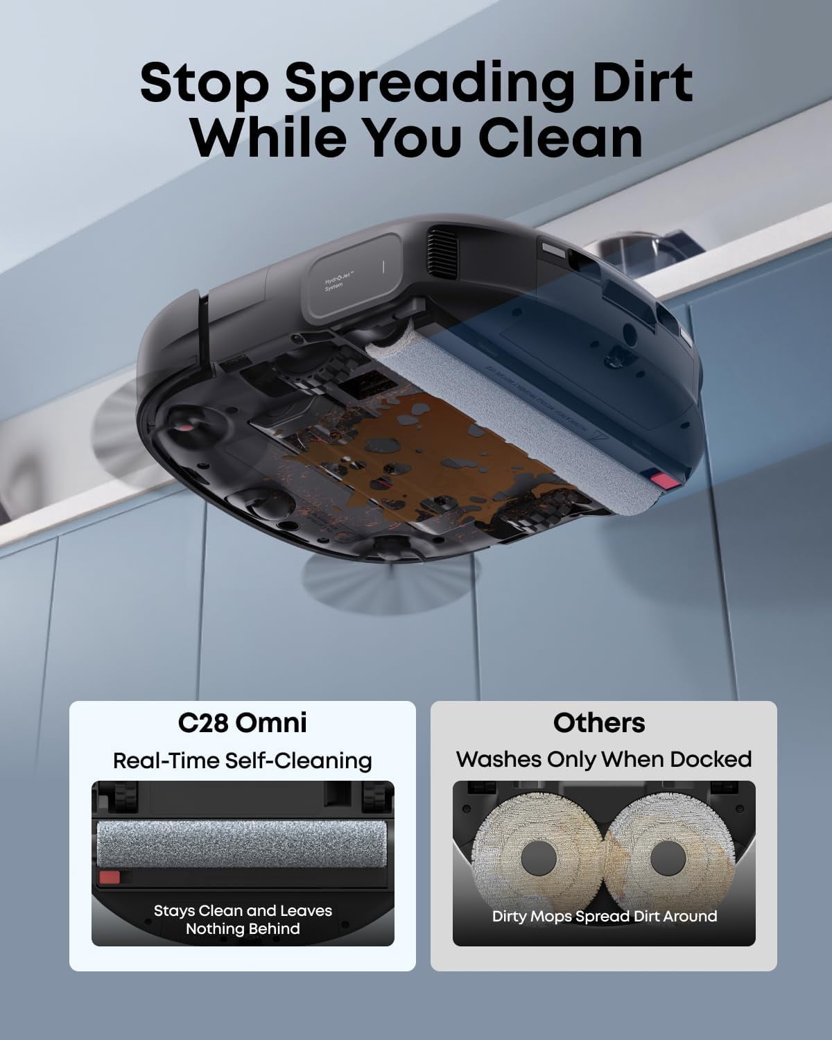 eufy Robot Vacuum and Mop Combo C28 with official solution, HydroJet Self-Cleaning Roller Mop, 15,000 Pa Turbo High Suction,Multi-Floor Mapping, No-Go Zones,Ideal for Pet Hair