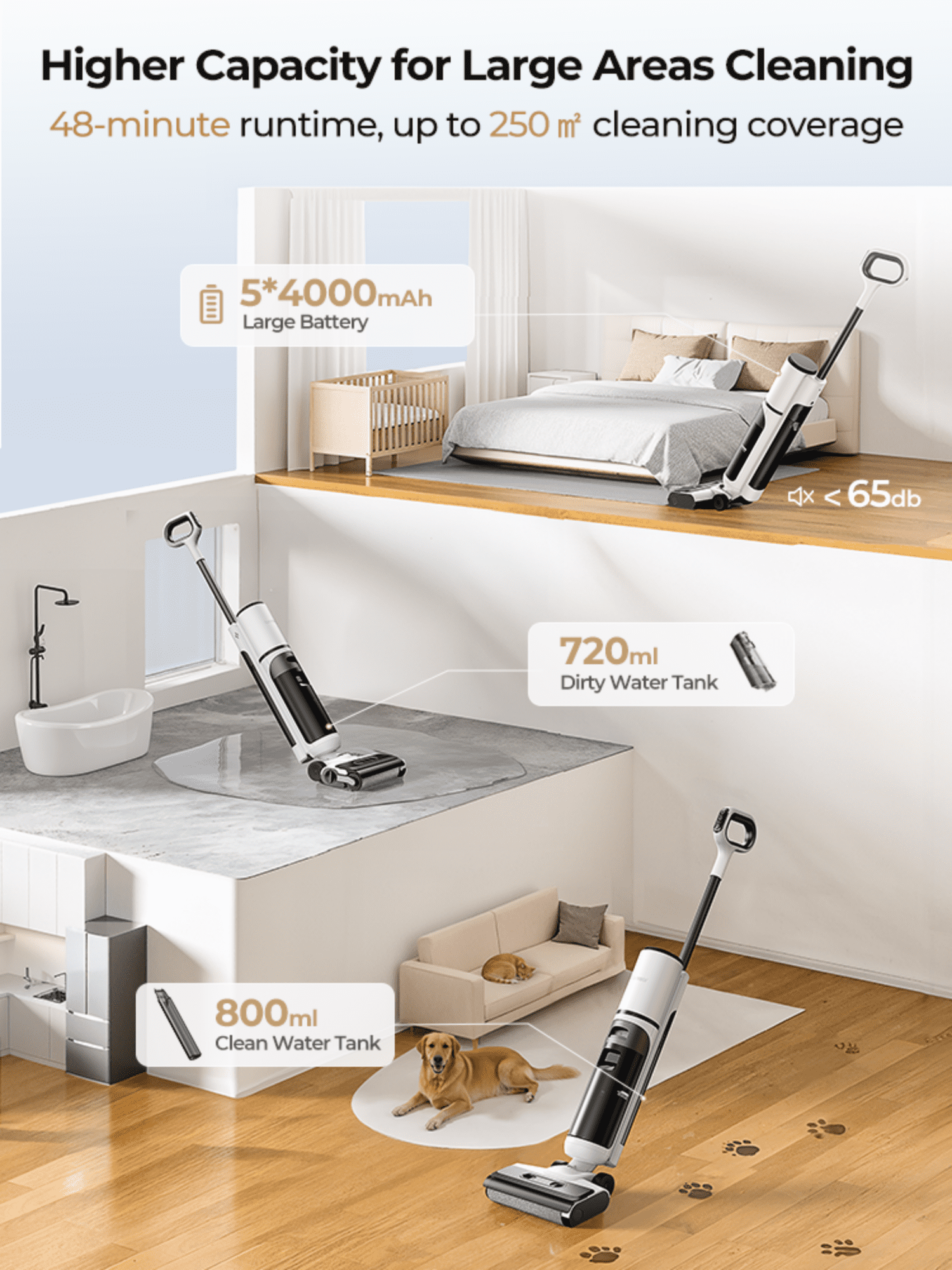 Laresar M5 Cordless Wet Dry Vacuum, Self Cleaning Cordless Floor Washer Vacuum Mop & Cold Air Drying for Hardwood Floor Pet Hair