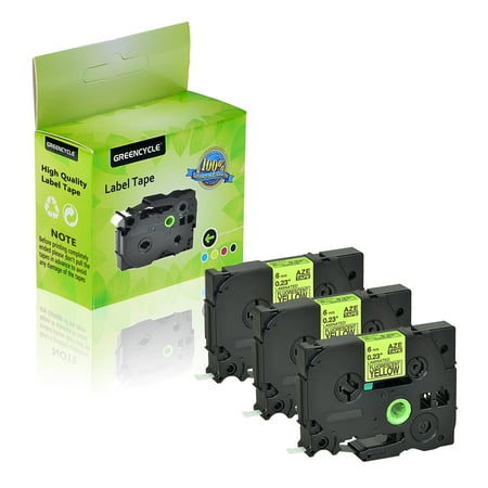 GREENCYCLE 3 Pack Compatible Brother TZe-B11 TZ-B11 TZB11 TZeB11 TZe Tape 6mm 0.24'' Laminated Black on Fluorescent Yellow Label Tapes Cassette use for Brother P-Touch Labeler Label Maker 16.4ft 5m