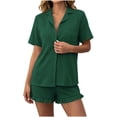 thumbnail image 2 of Maqroz Womens Two Piece Pajama Sets Short Sleeve Button Down Shirts Ruffled Hem Shorts Casual Matching Outfits Cozy Solid Nightwear for Daily Nights, 2 of 6
