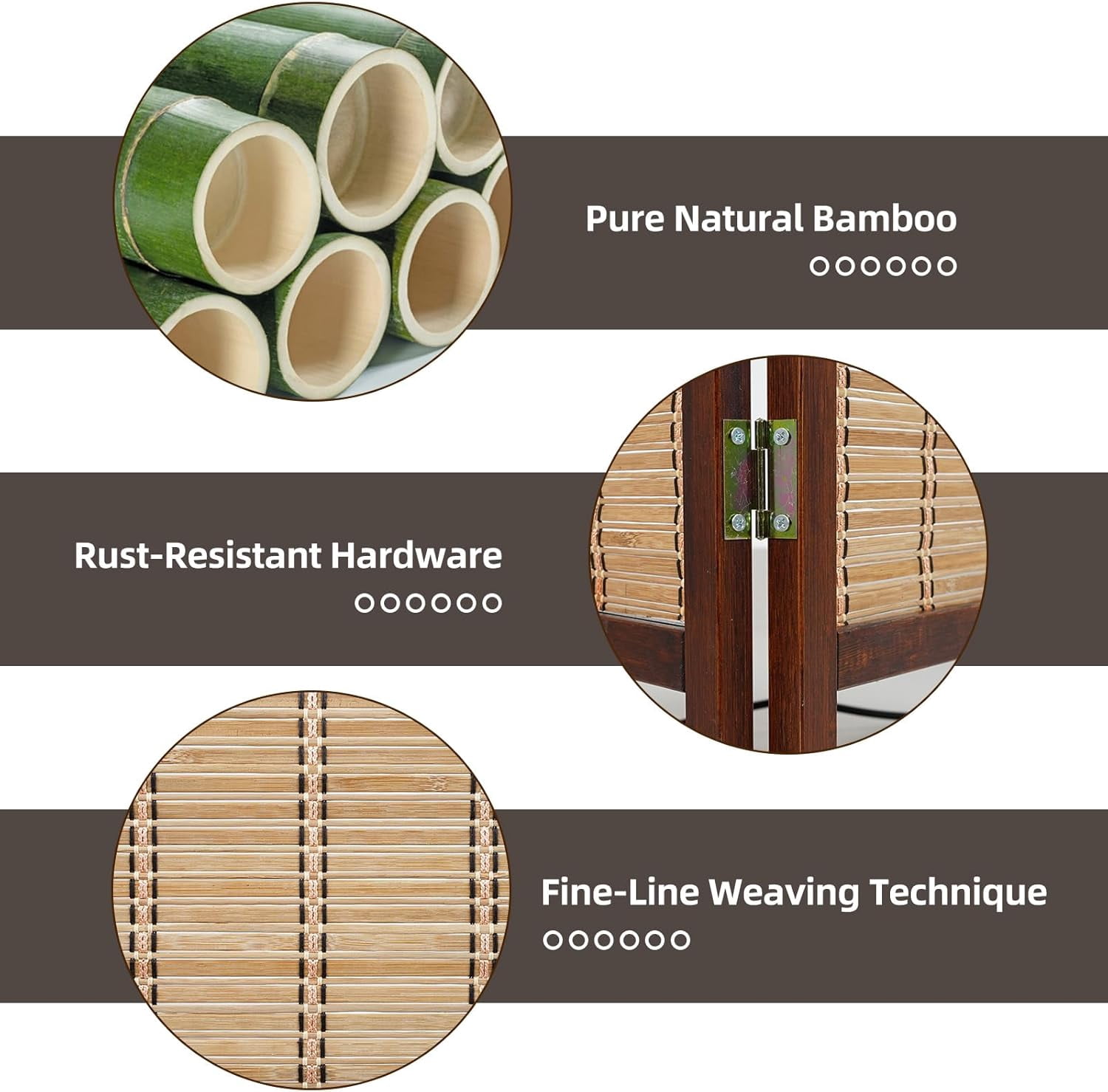 Olela Folding Bamboo Room Divider, 4 Panels Decorative Screens Wall Divider for Room Separation, 5.4ft Height Freestanding Privacy Partition for Living Room, Bedroom & Office, No Assembly