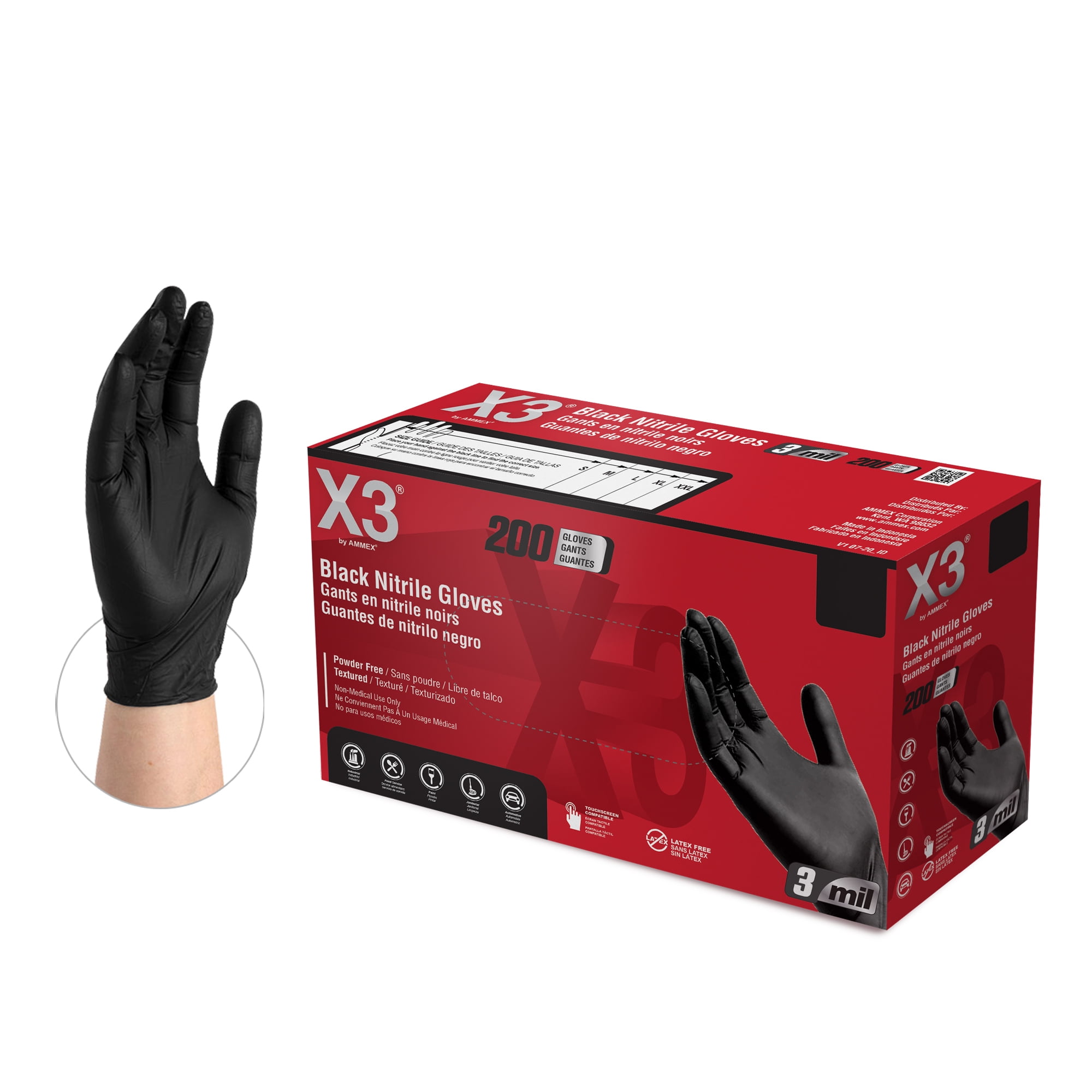 X3 Nitrile Latex Free, Powder Free, Industrial Disposable Gloves, Large