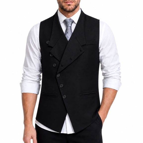 AZoiNM Men's Standard Fit Angled Placket Vest Lapel Collar Stretch Polyester Blend