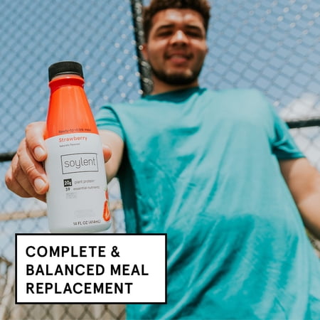 Soylent Plant Based Strawberry Meal Replacement Shake, Contains 20g Complete Vegan Protein, Ready-to-Drink, 14oz, 12 Pack Strawberry 14 Fl Oz (Pack of 12)