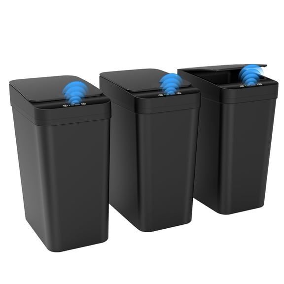 3 Pack Automatic Small Bathroom Trash Can with Lid - 2.5 Gallon Touchless Garbage Can, Motion Sensor Smart Trash Bin, Slim Dog Proof Trashcan