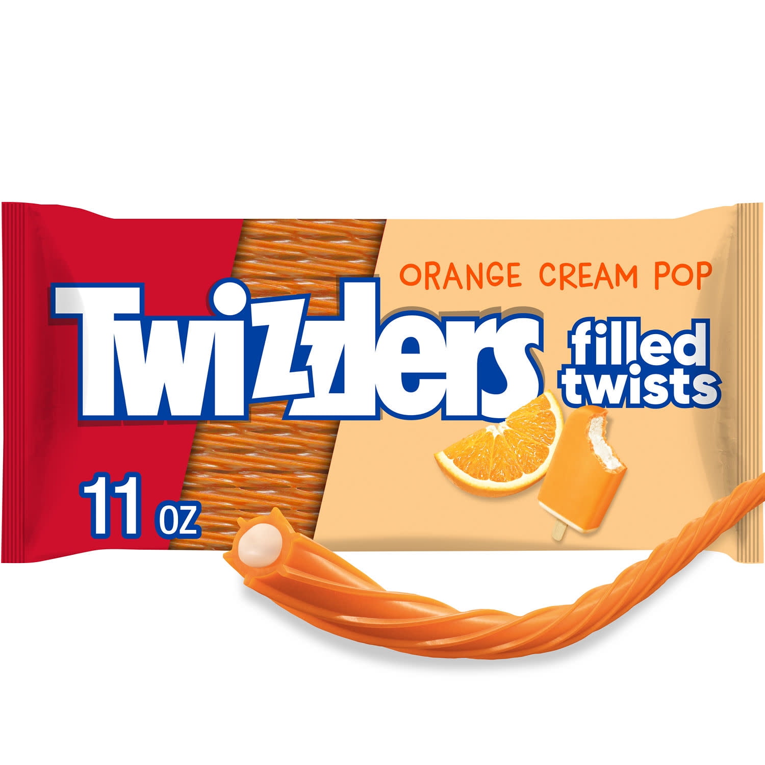 Twizzlers Filled Twists Orange Cream Pop Flavored Licorice Style Chewy Candy, Bag 11 oz