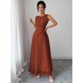 thumbnail image 3 of Rust Brown Womens Sleeveless Chiffon Maxi Dress With Drawstring Waist And Pleated Back, 3 of 7