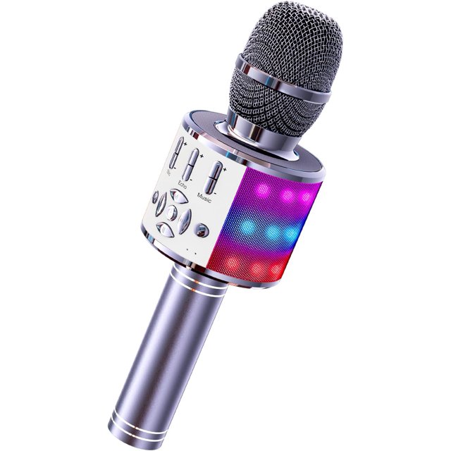 Ankuka Micrófono de karaoke para niños, micrófono de karaoke Bluetooth con luces LED, micrófono inalámbrico portátil 4 en 1, juguetes de Navidad, regalo de cumpleaños, fiesta en casa, juguetes para ni