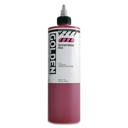 UPC: 0738797856165 | Golden High Flow Acrylics – Transparent Quinacridone Red 16 oz bottle