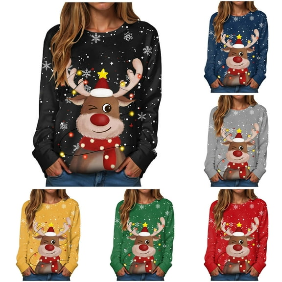 TTUHYWXI 2025 Womens Ugly Christmas Sweatshirt Funny Cute Xmas Tree Reindeer Snowman Tops Long Sleeve Crewneck Sweater (Green, XXL)