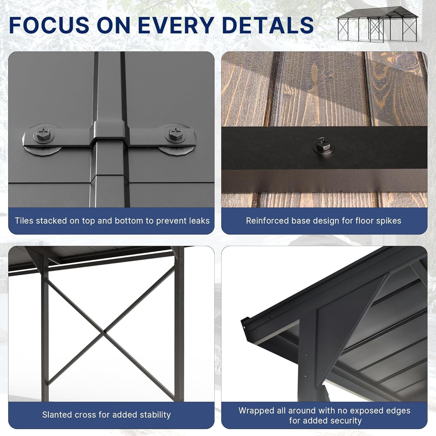 ASJMR 12x22 Ft Metal Carport Hardtop Outdoor Canopy Shelter Garage Gazebo Weather-Resistant with Enhanced Base and Galvanized Steel Roof For Car,Truck,Pickups,Tractors & Boat