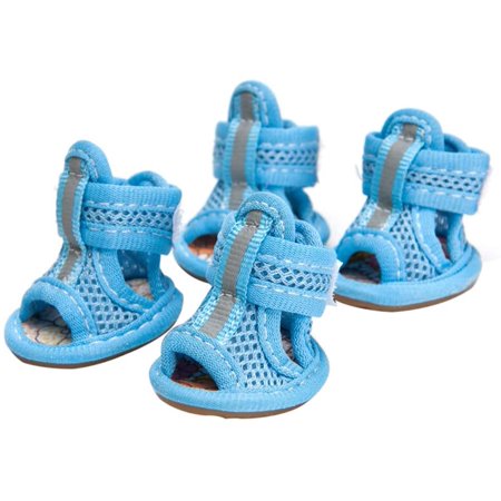 4Pcs Dog Shoes Boots, Breathable Anti-Skid Pet Shoes Dog Puppy Sandals Blue 3#