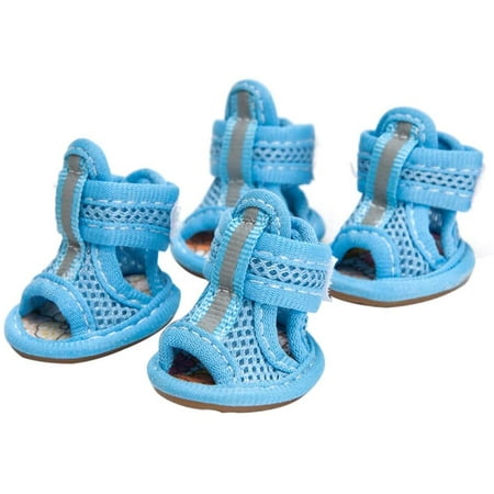 4Pcs Dog Shoes Boots  Breathable Anti-Skid Pet Shoes Dog Puppy Sandals Blue 3#