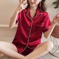 thumbnail image 1 of Women Short Sleeve Silk Satin Pyjamas Shorts Set Nightwear Sleepwear, 1 of 2