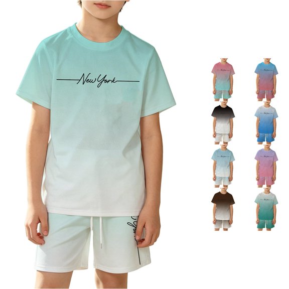 Bigetiay Boy Summer Outfits Casual Athletic Tracksuit Short Sleeve T-Shirt with Short Outfits Boys 9-10 Years Clothes