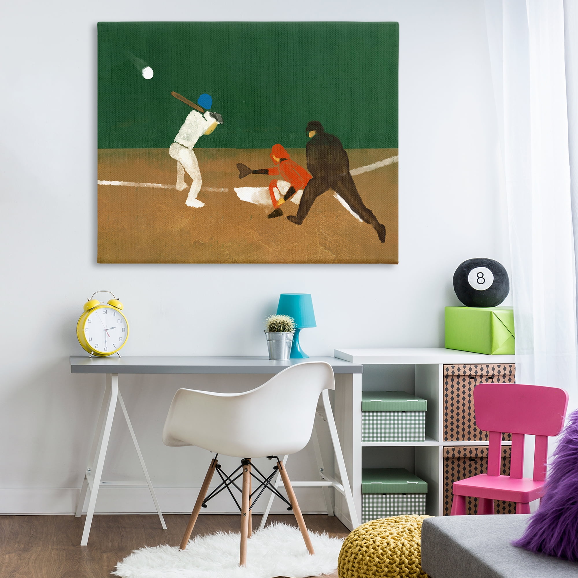 Stupell Industries Batting Baseball Players Sports Painting Wrapped Canvas Art Print Wall Art, 48 x 36