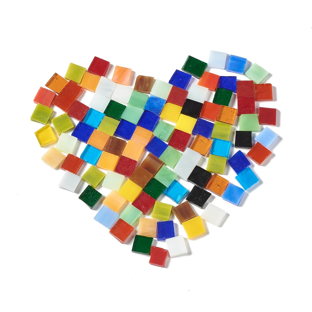 Mosaic Tiles Glass Cabochons Flat Back Glass Square Cabochon Tiles for DIY Crafts Plates Picture Frames Flowerpots Supplies Mixed Color 10x10x2~3mm about 1000pcs/1000g