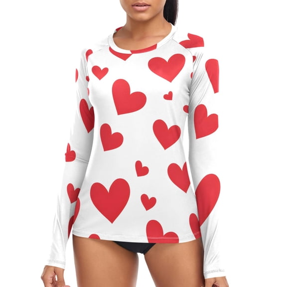 joogoo Womens UPF 50 Rash Guard Red Hearts Long Sleeve UV Protection Sun Shirts Tops S