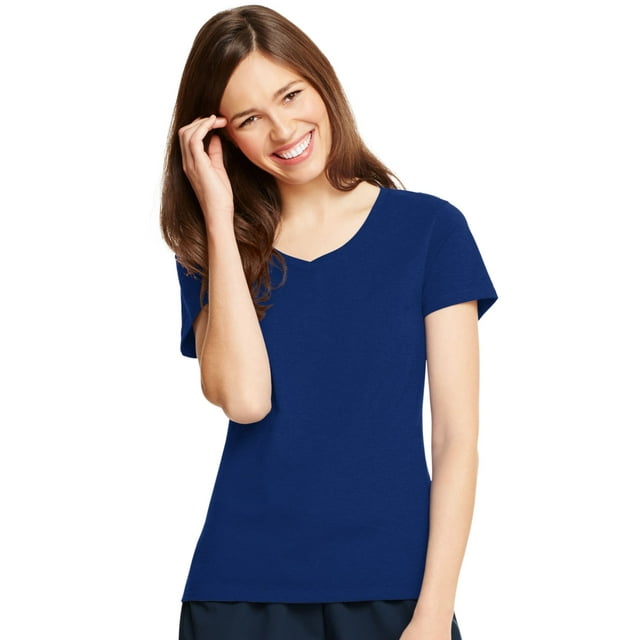 Hanes T-Shirt Col en V pour Femmes X-Temp, TG, Marine
