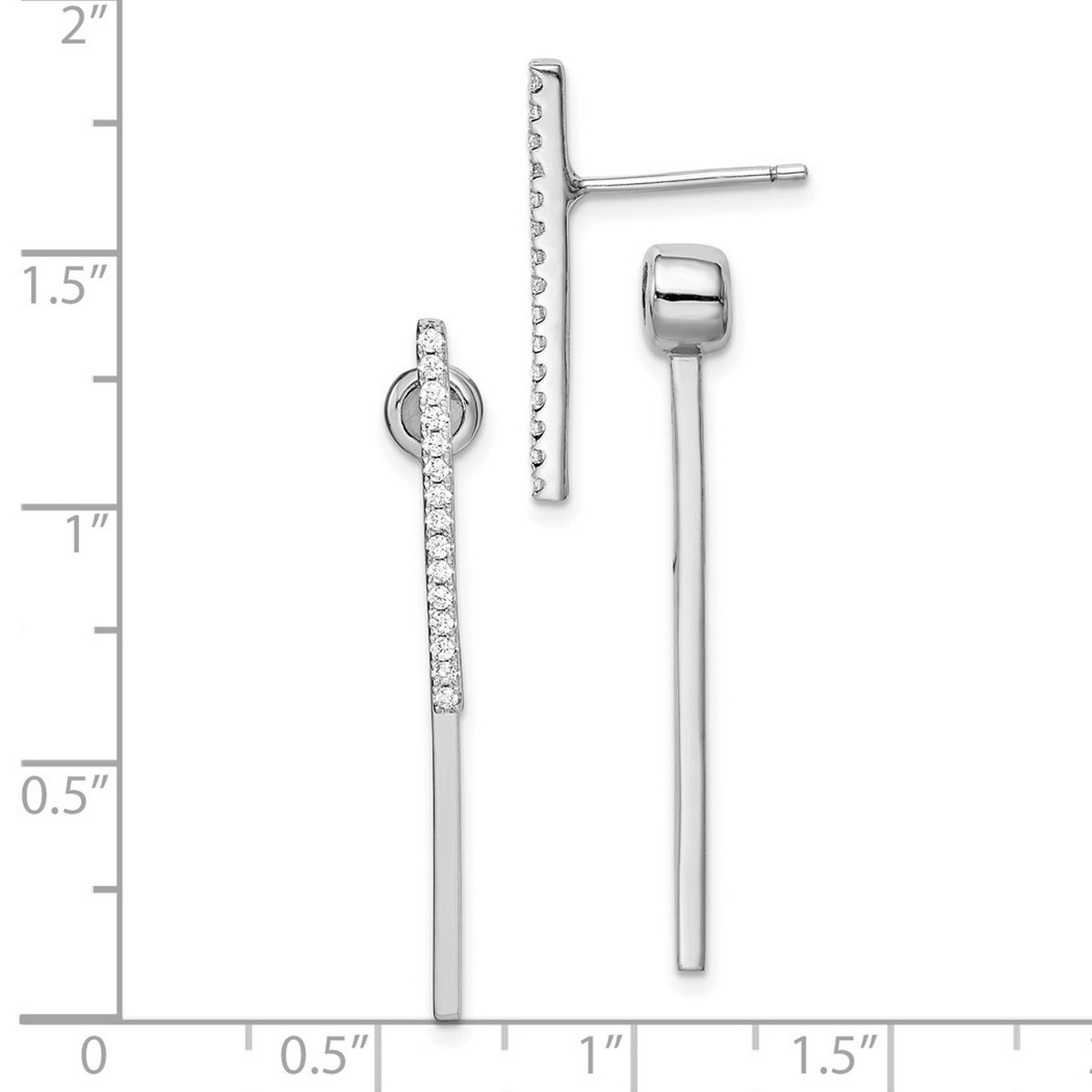 925 Sterling Silver Rhodium Plated Cubic Zirconia Bar Front and Back Post Earrings 35x5mm Wid Stud Earring for Women